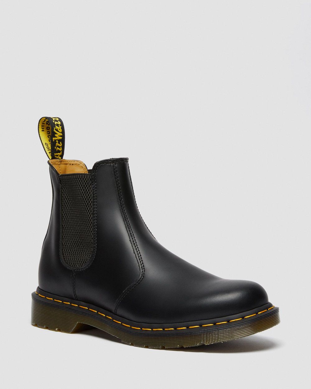 Dr Martens 2976 Yellow Stitch Smooth Kožené Chelsea Boots Damske ( Čierne ) SK 659-ZAPQDN